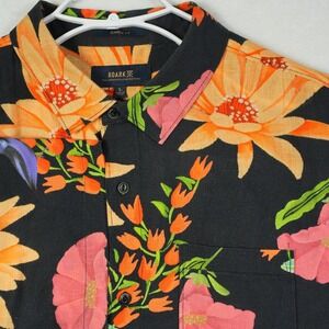 Roark Artifacts of Adventure Mens L Hawaiian Floral Bird Frog Linen Blend Shirt‎